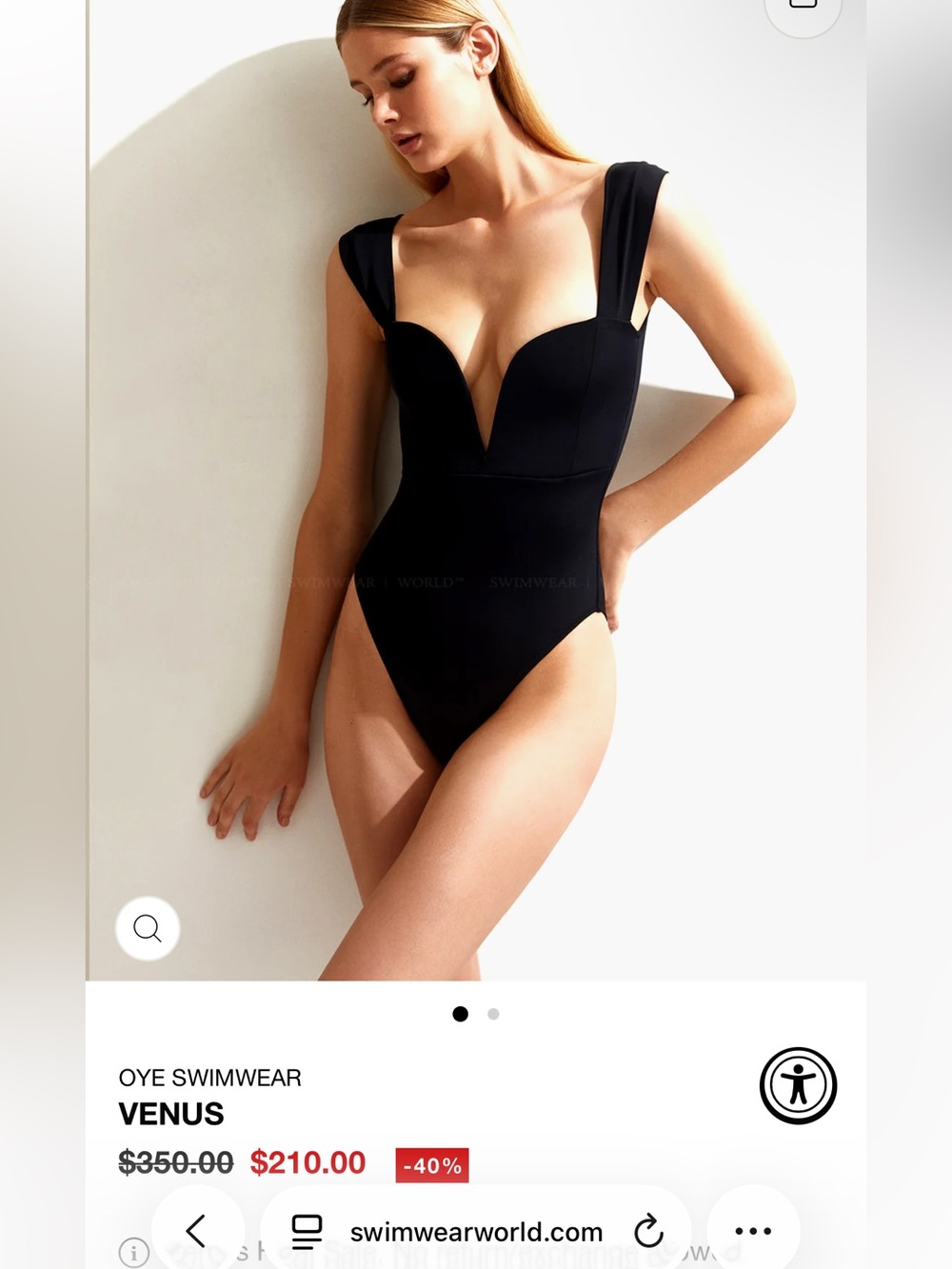 Never worn Venus Oye swimsuit Plunging Black One-Piece Swimsuit with Wide Straps